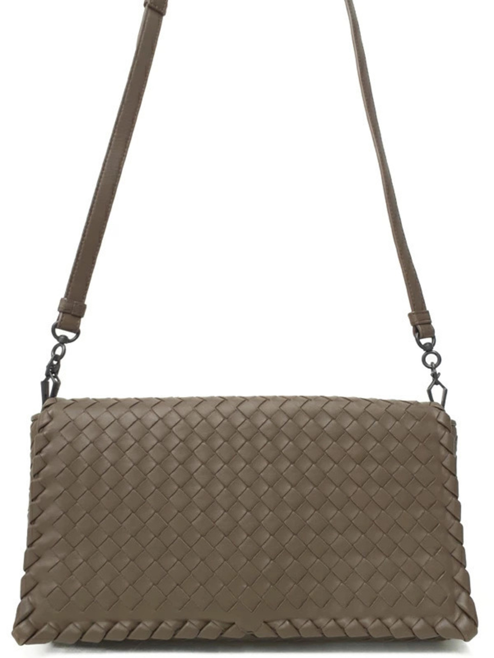 Bottega Veneta Taupe Gray Tan nappa leather Intrecciato flap crossbody bag woven